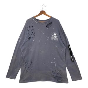 Japans merk getijkaart log noodlijdende sweater zonvervaagd groot logo ronde hals maat XXL, als zes was negen