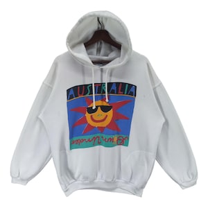Vintage 90s Ken Done Hoodie Down Under Australia Big Logo Spellout Art Design Size Medium