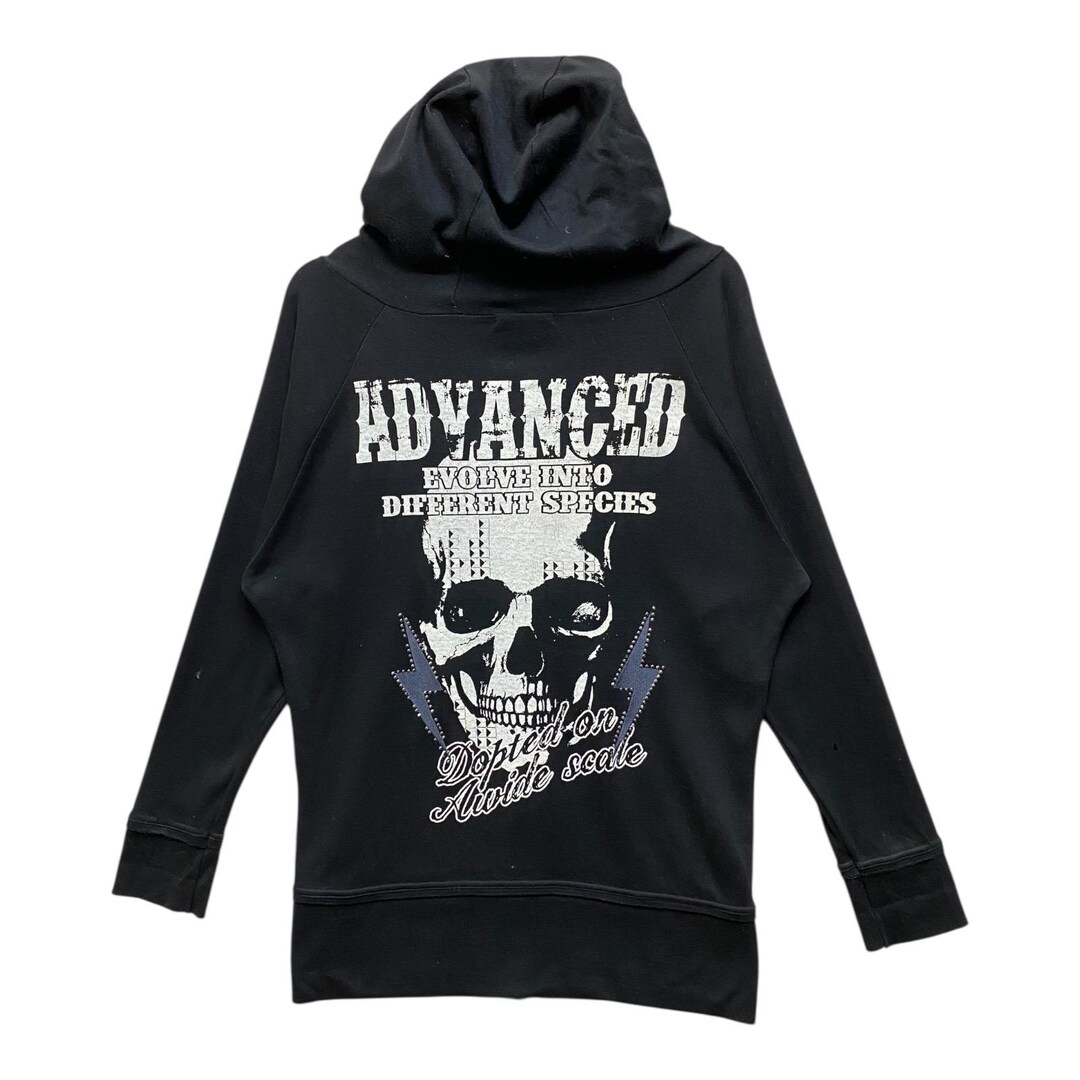 Ghost of Harlem Hoodie: Japanese Brand Black Full Zip Light Cotton