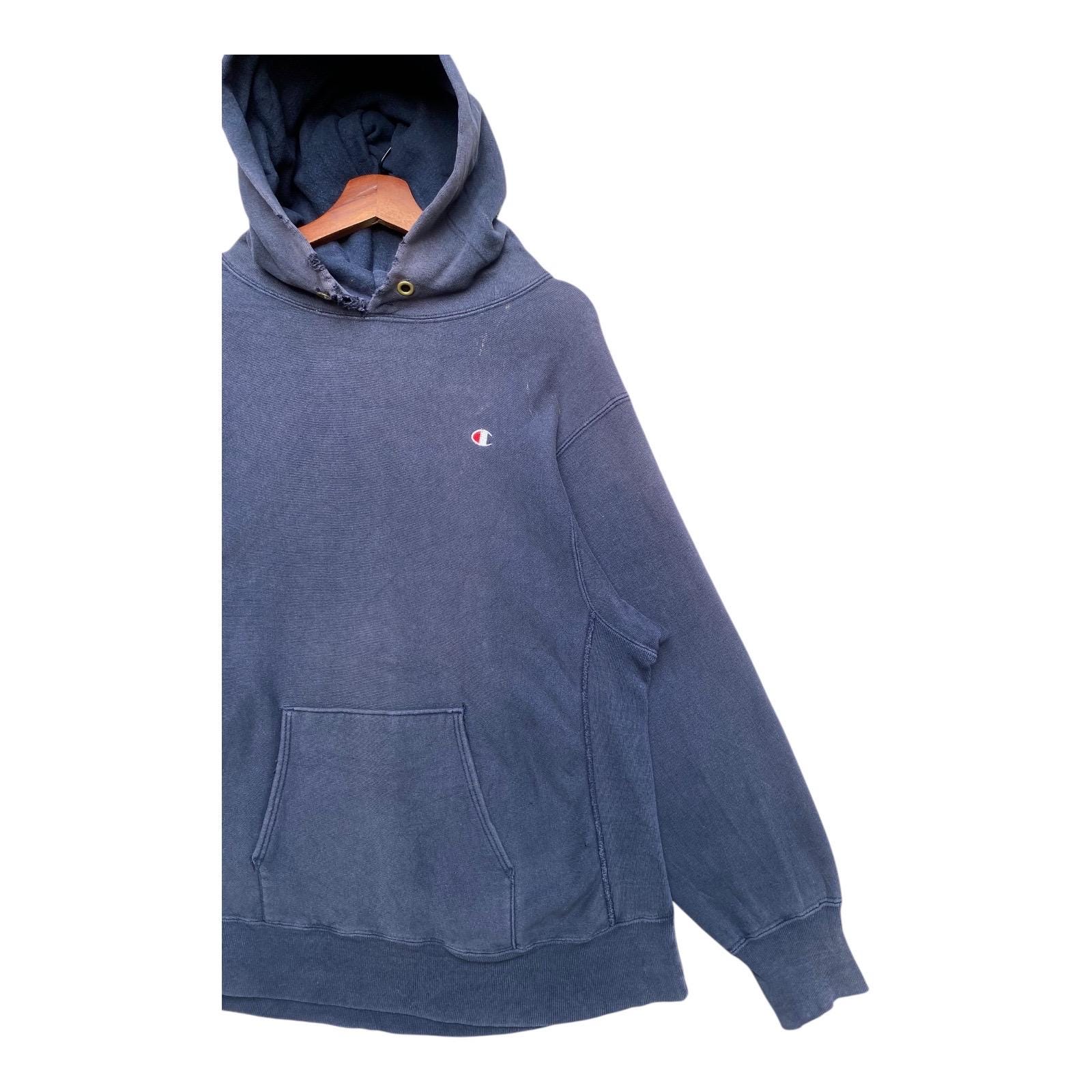 Vintage Champion Reverse Weave Hoodie Blue Made in USA Distressed