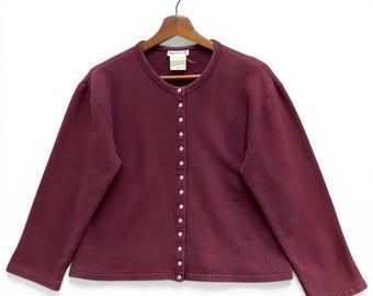 Vintage Agnes B Paris Iconic Snap Button Cardigan Maroon Burgundy