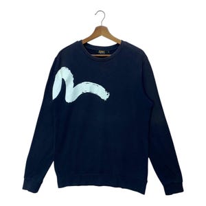 Vintage Japanese Brand Evisu Sweatshirt Sun Faded  Big Logo Pullover Jumper Crewneck Size Medium