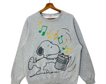Vintage Peanuts Snoopy Sweatshirt Jumper Big Logo Gray Size Large