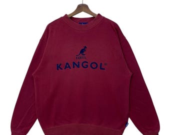 Sudadera Kangol vintage con bordado de letras, color rojo, talla grande.