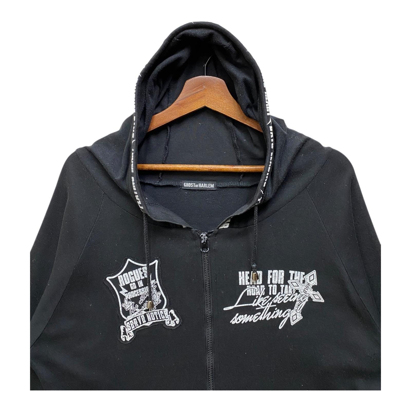 Ghost of Harlem Hoodie: Japanese Brand Black Full Zip Light Cotton