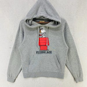 Vintage Peanuts Snoopy Flying Age Hoodie Big Logo Pullover Crewneck Size L
