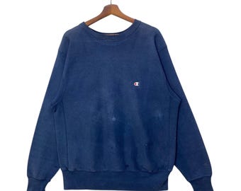 Vintage 90s Champion Reverse Weave Stitched C Spell Out Navy Blue