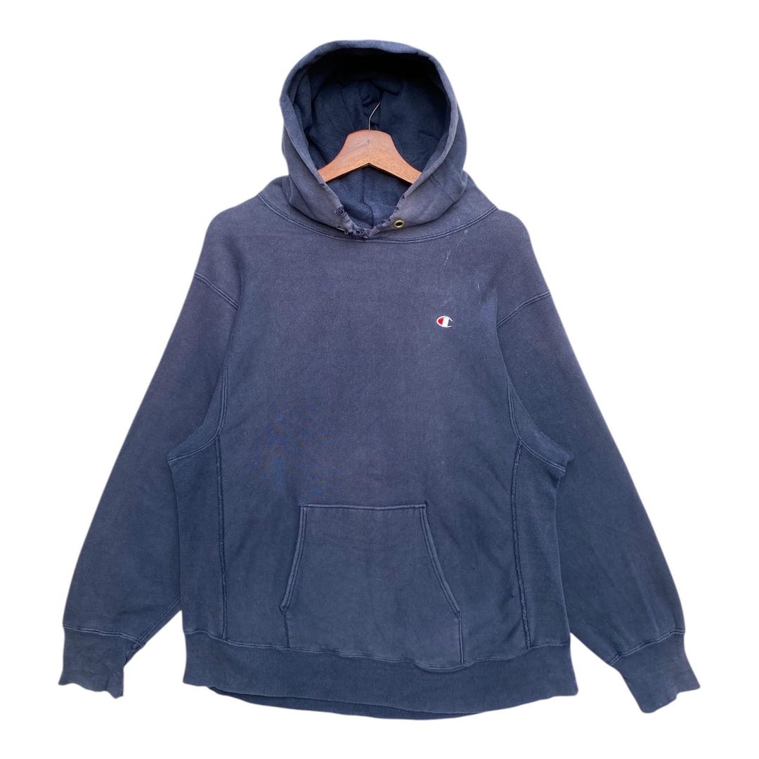 Vintage 90s Champion Reverse Weave Hoodie – Faded Navy Distressed