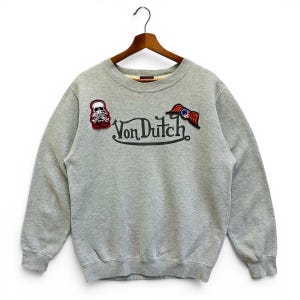 Vintage Von Dutch Sweatshirt Grey Large Flying Eyeball Biker Skull Patch Logo