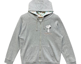 Vintage Peanuts Snoopy Hoodie Grey Zip Up Big Graphic Size L