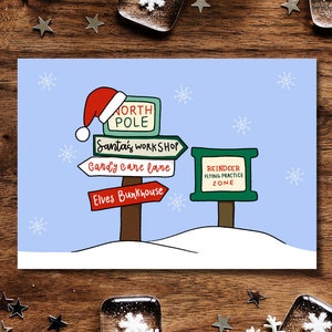 Retro Christmas card pack, Santas village, North pole greeting card, Holiday Card set of 10 image 1