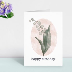 Lily de la vallée mai carte d’anniversaire de fleur de naissance, carte florale d’anniversaire