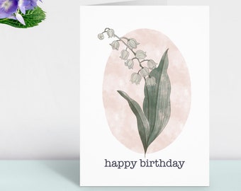 Lily del valle Mayo nacimiento flor tarjeta de cumpleaños, tarjeta de cumpleaños floral