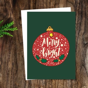 Merry and bright Retro Christmas card, cozy christmas, holiday card for gift or greetings