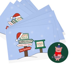 Retro Christmas card pack, Santas village, North pole greeting card, Holiday Card set of 10 image 3