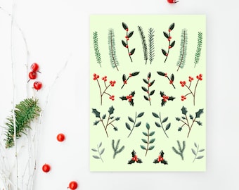 Winter greenery christmas card, Christmas greeting card pack, Holiday Card set