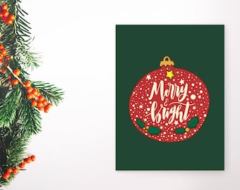 SALE SECONDS - Merry and bright Retro Christmas card, Christmas card pack, Holiday Card set