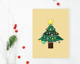 SALE SECONDS - Retro oh Christmas tree card pack, Christmas greeting card