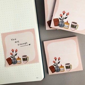 Cozy self love sticky notes, cute notepad, kawaii memopad