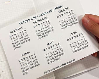 2024 Monday Start Calendar Stickers, Future Log for Bullet Journal, Type writer font