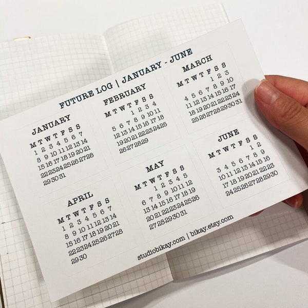 2024 maandag start kalenderstickers, toekomstlogboek voor Bullet Journal, typewriter-lettertype