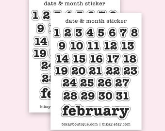 Mes y fecha conjunto de pegatinas, calendario conjunto de pegatinas, suministros del planificador, accesorio de libro de recortes