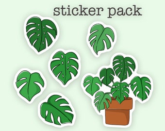 Monstera deja paquete de pegatinas, hojas tropicales, pegatinas de plantas, regalo amante de la planta