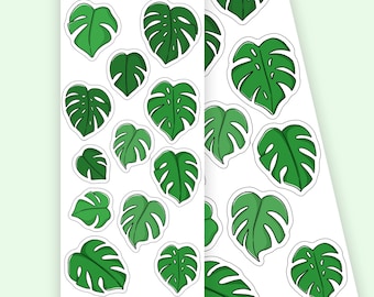 monstera deja hoja de pegatinas, hojas tropicales, regalos de amante de la planta