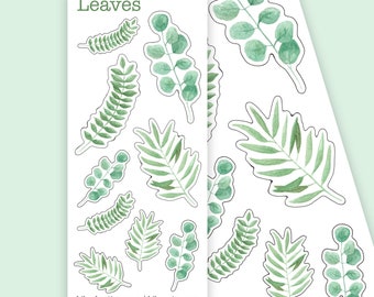 watercolor plant sticker sheet, transparent leaves, botanical planner stickers