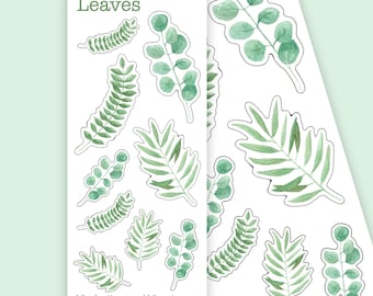 watercolor plant sticker sheet, transparent leaves, botanical planner stickers