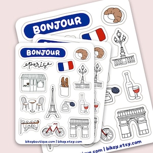 Aesthetic paris sticker sheet, travel journal stickers