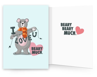 i love you beary much card, valentines day card, cute love card, anniversary card