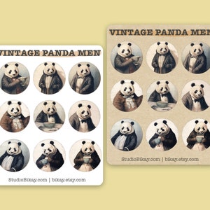 Ästhetischer Vintage Panda Aufkleber Bogen, rustikale Tieraufkleber