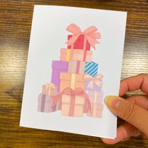All the presents christmas card, merry christmas card, illustrated christmas card, holiday cards