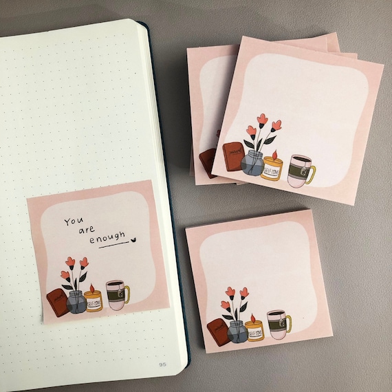 Cozy self love sticky notes, cute notepad, kawaii memopad