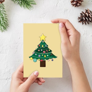 Vintage oh Christmas tree card, cozy christmas, holiday card for gift or greetings