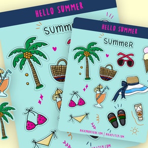 planner stickers for summer, fun beach day planner stickers, vacation journal stickers