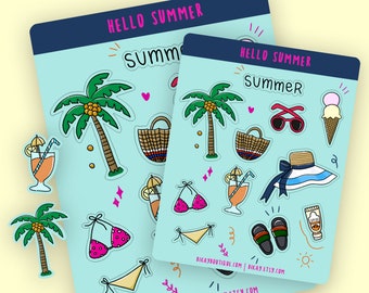 planner stickers for summer, fun beach day planner stickers, vacation journal stickers