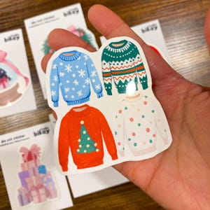 Autocollant découpé par temps de chandail, autocollant d'illustration d'hiver vintage, autocollant rétro en vinyle pour ordinateur portable de Noël