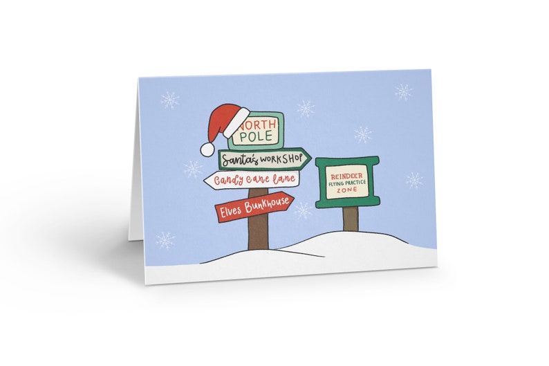 Retro Christmas card pack, Santas village, North pole greeting card, Holiday Card set of 10 image 2
