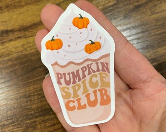 Adesivo Pumpkin Spice Club, decalcomania autunnale a tema caffè, resistente alle intemperie, per gli amanti dell'autunno.