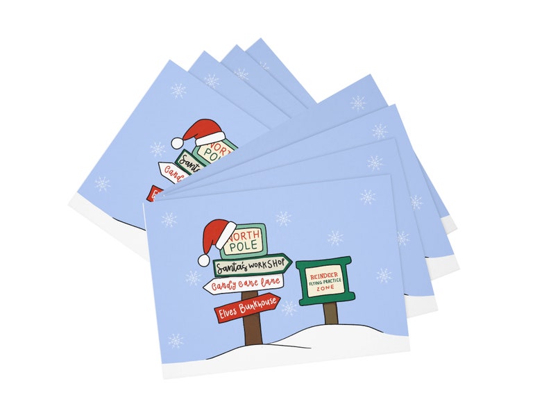 Retro Christmas card pack, Santas village, North pole greeting card, Holiday Card set of 10 image 4