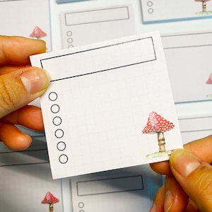 Pink mushroom minimalist to do list sticky notes, flower notes, kawaii memopad