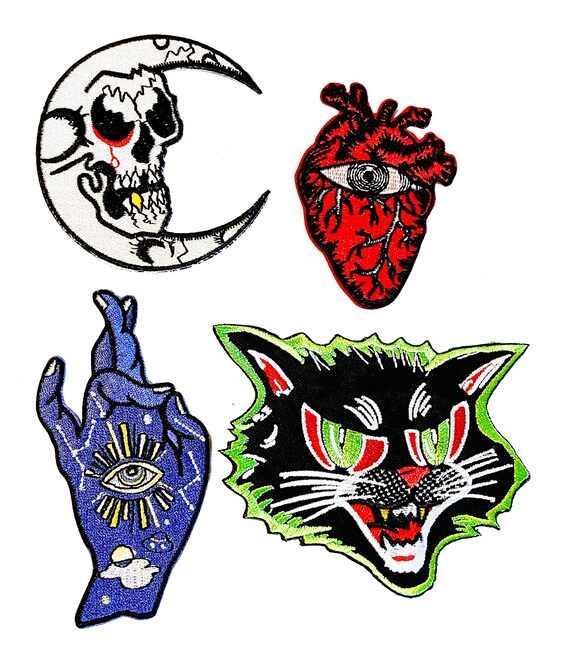 Hand Embroidered Cats Under The Stars Patches Hand Embroidered Cats Under The Stars Patches