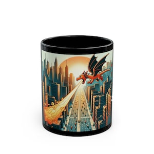 Flying Dragon Mug, FireBreathing Dragon Coffee Cup, Funny Gift for Coffee Lovers, Unique Dragon Lover Mug, Hot Drink Mug