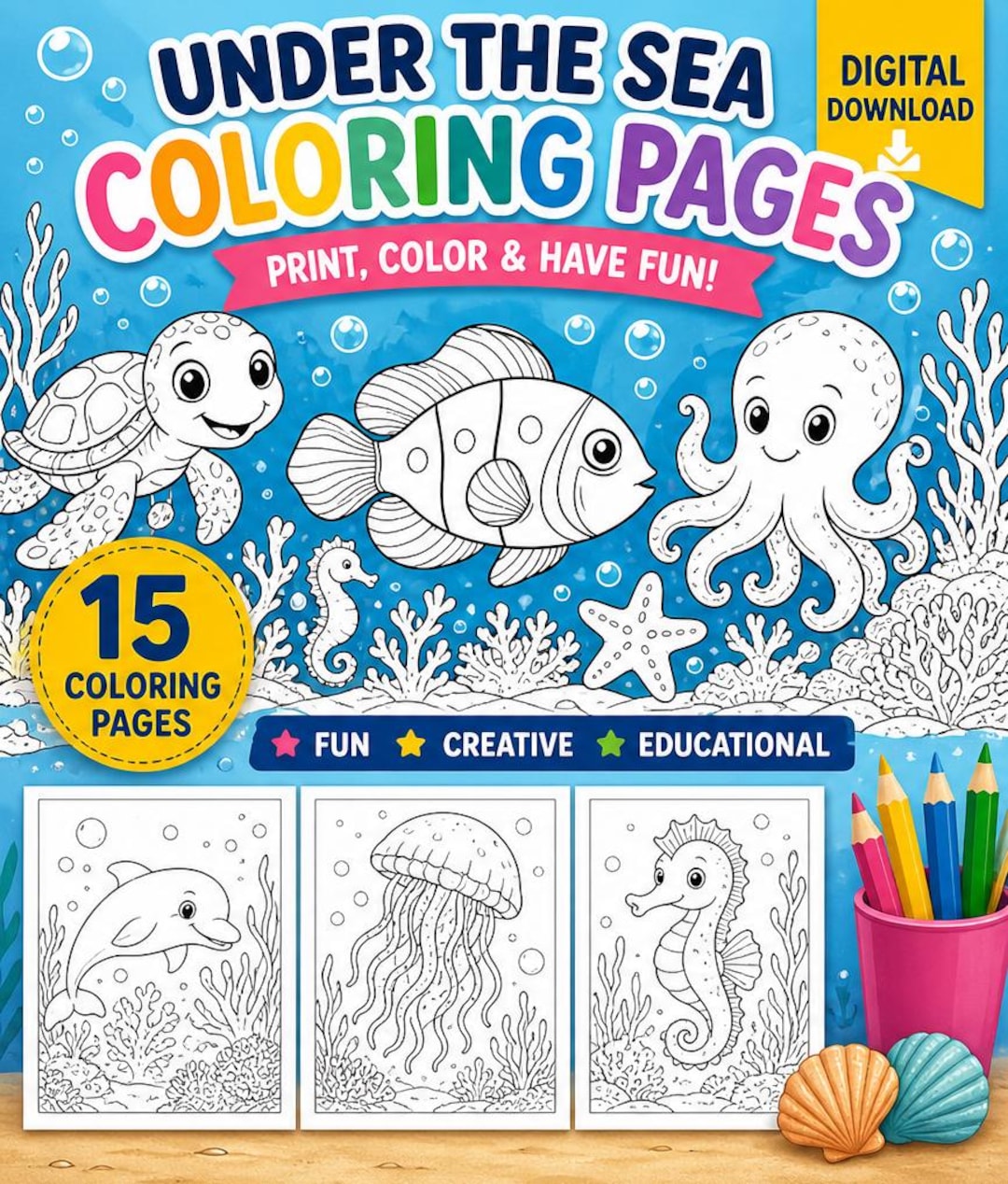Under the Sea Coloring Pages for Kids, Ocean Coloring Book Printable ...