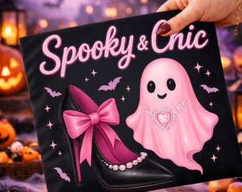 Preppy Pink Ghost PNG; Coquette Halloween Spooky Chic Glam Design