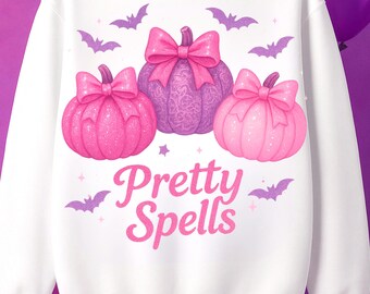 Preppy Spells PNG: Pink Pumpkin Bow Halloween Clipart (Digital Download)