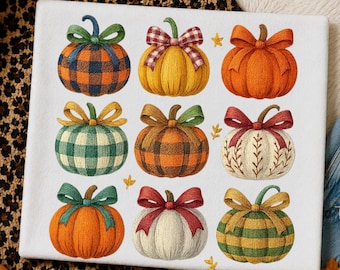 Preppy Fall Pumpkin Png; Autmn boho Trendy Cozy bow Thanksgiving Design