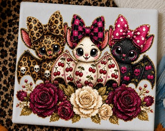 Spooky Bat PNG; Halloween Cherry Skull Bow Leopard Spooky Season Sublimation